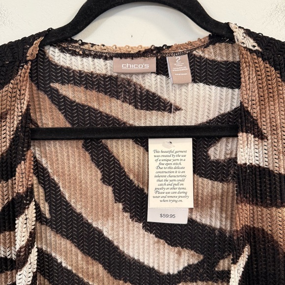 Women’s new Chico's Brown and Black Animal Print drape cardigan sweater - Picture 2 of 6